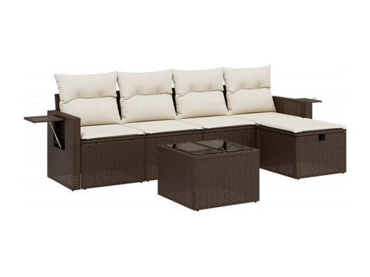 6-piece garden furniture set with cushions, brown woven resin, 12775TQYV