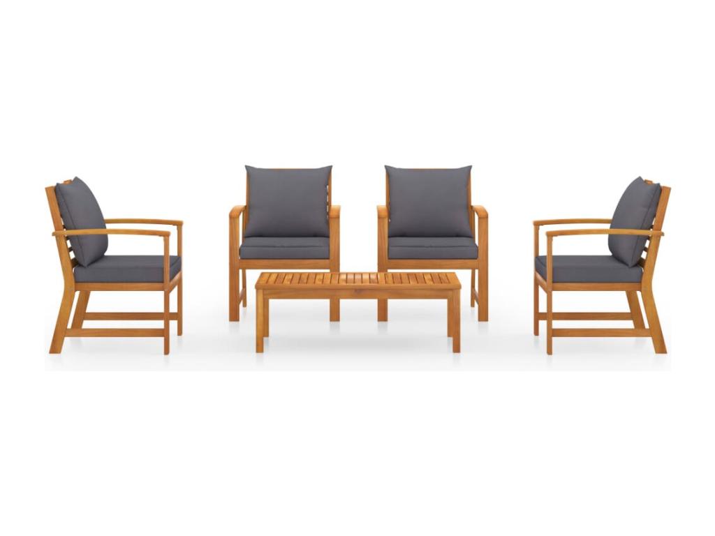 5-piece garden furniture set with cushions, solid Parisian wood, 37512SGVO