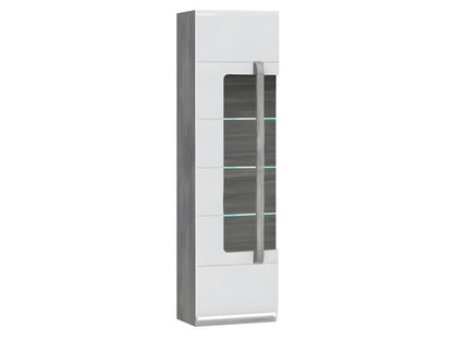 209cm Display Cabinet with 1 Door, White Lacquered Finish, Grey Wood Effect, and LED Lighting - Parisianestop 67720RKSA
