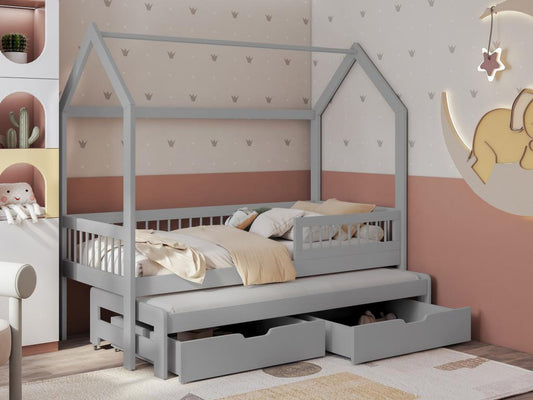 Parisianestop 166 Single Bed with an Additional Trundle Bed, Grey, 90x190 - 90x200 cm, Wood, 08415EUMR