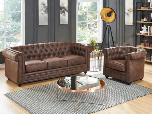 Maisonpuretop 3-seater sofa in aged leather-look microfiber 07038GDQQ