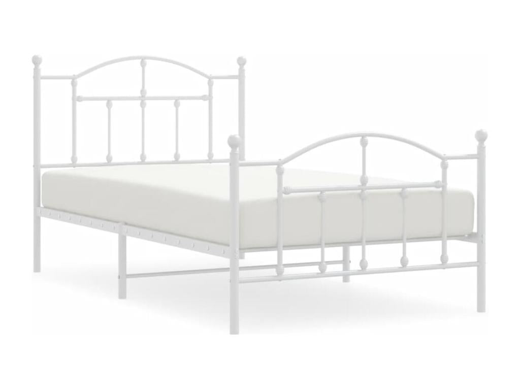 Metal bed frame with headboard and footboard, white, 100x190 cm, 71458GCNJ