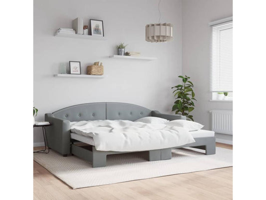 Daybed with pull-out bed, light grey, 90x200 cm, fabric, 73862QDHJ