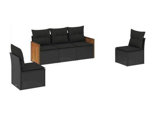 5-piece garden furniture set with cushions, black resin wicker, 18478PIXF